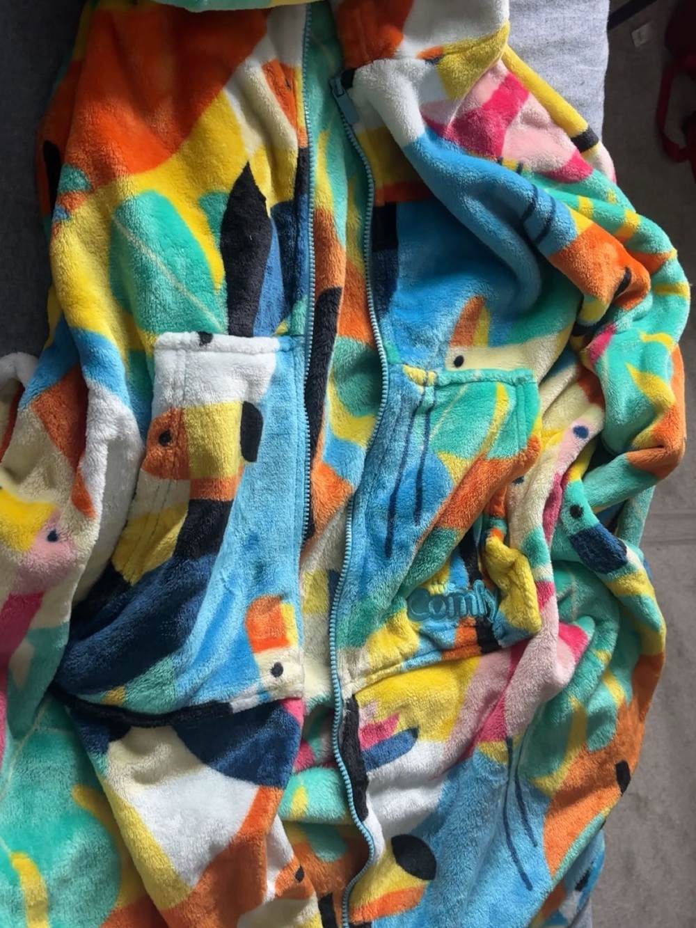 The Comfy Zip up hooded onesie  - Multicolor Flamingo